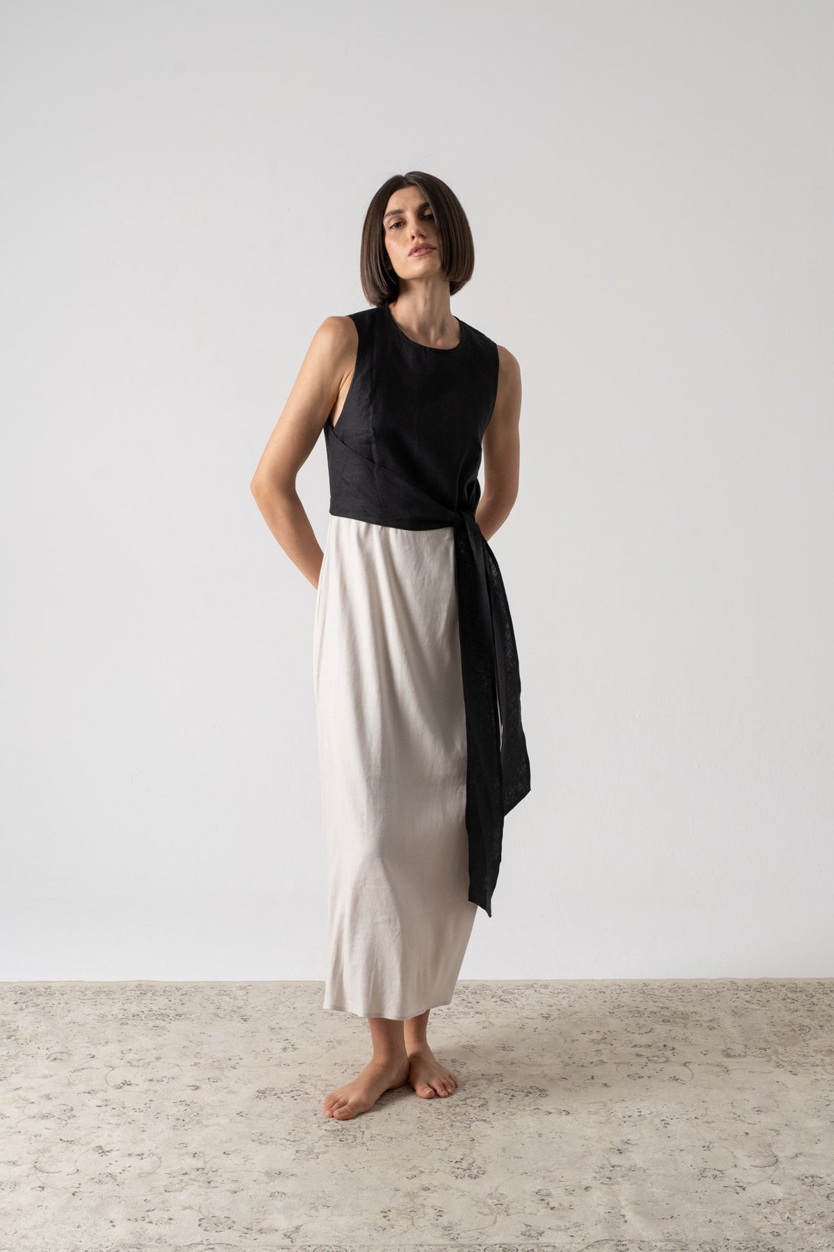 Amal Wrap Dress Black and Natural Luxmii