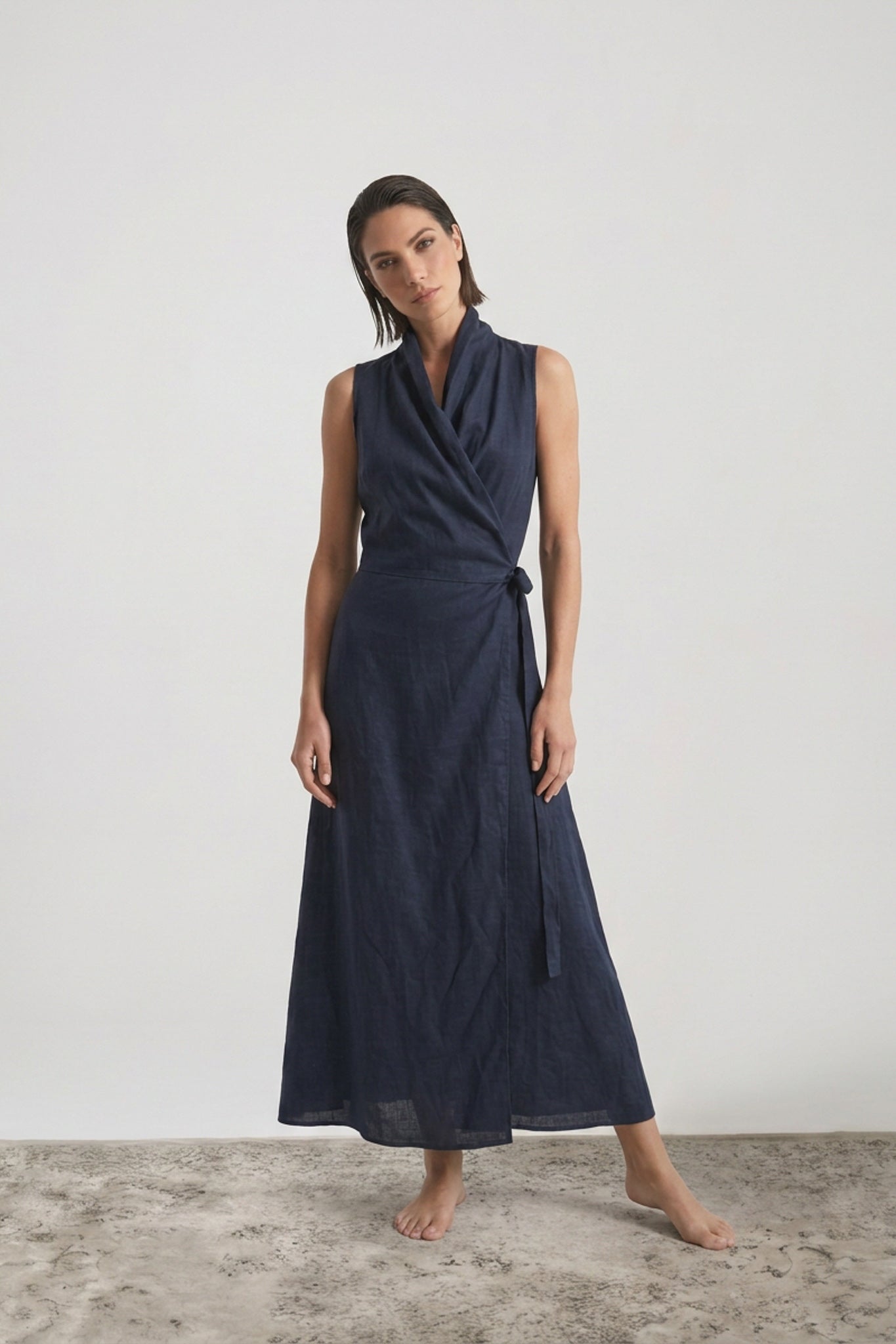 Amara Cowl Neck Wrap Dress Navy Luxmii