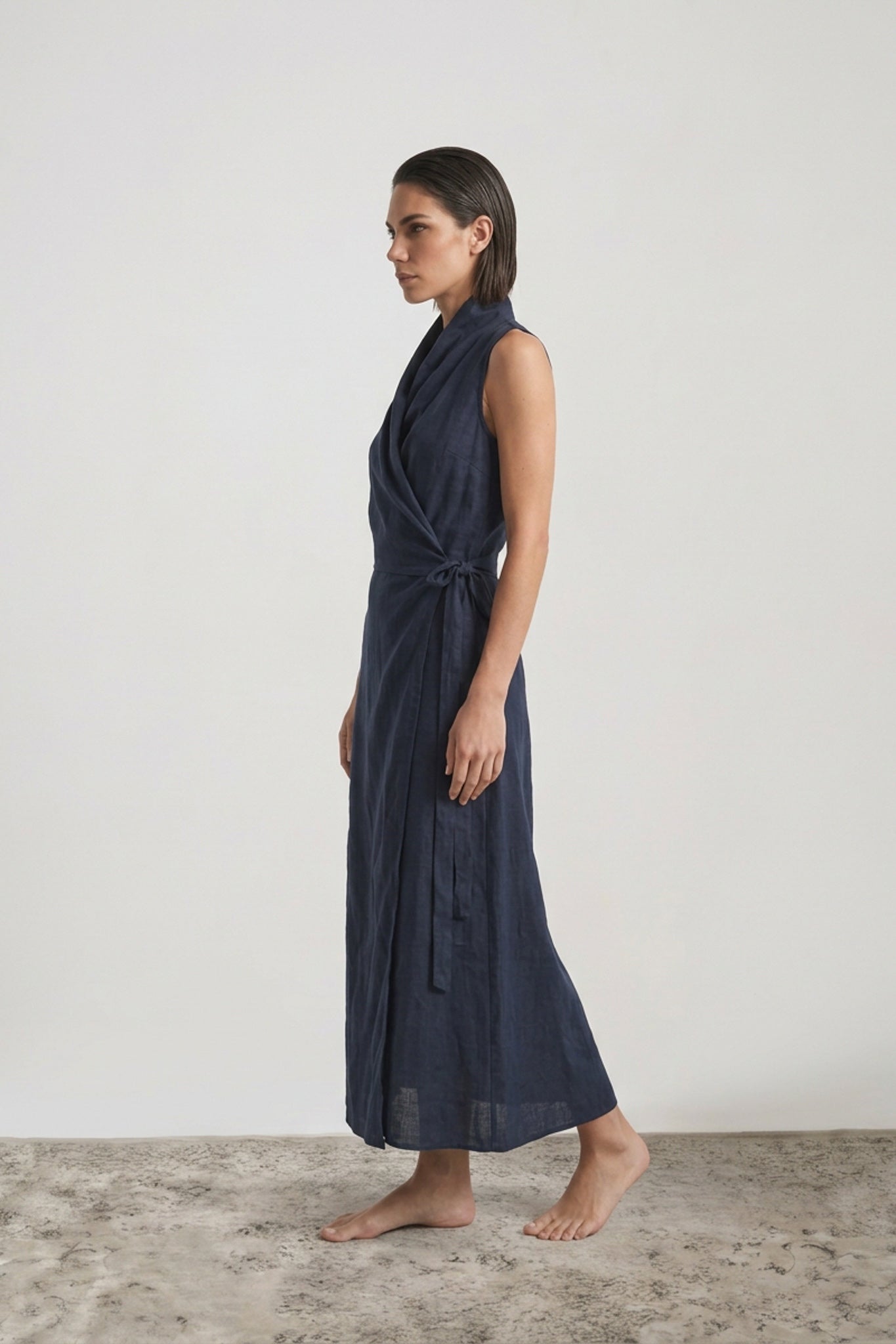 Amara Cowl Neck Wrap Dress Navy Luxmii