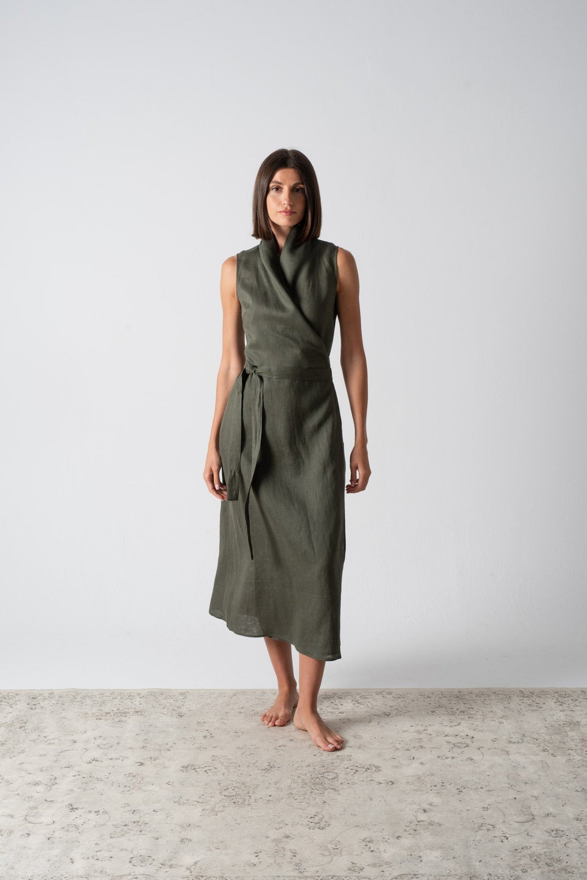 Amara Cowl Neck Wrap Dress Olive Luxmii