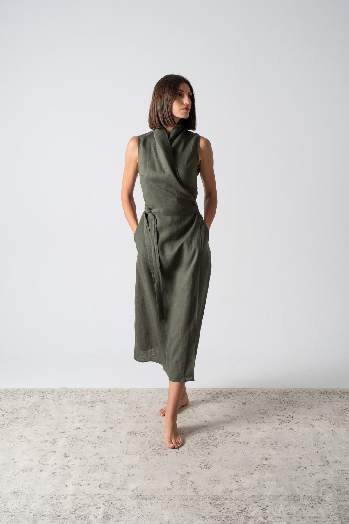 Amara Cowl Neck Wrap Dress Olive Luxmii