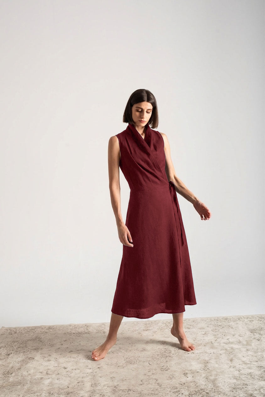 Amara Cowl Neck Wrap Dress Wine Luxmii