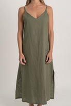 Basique Linen Slip Dress Khaki Luxmii