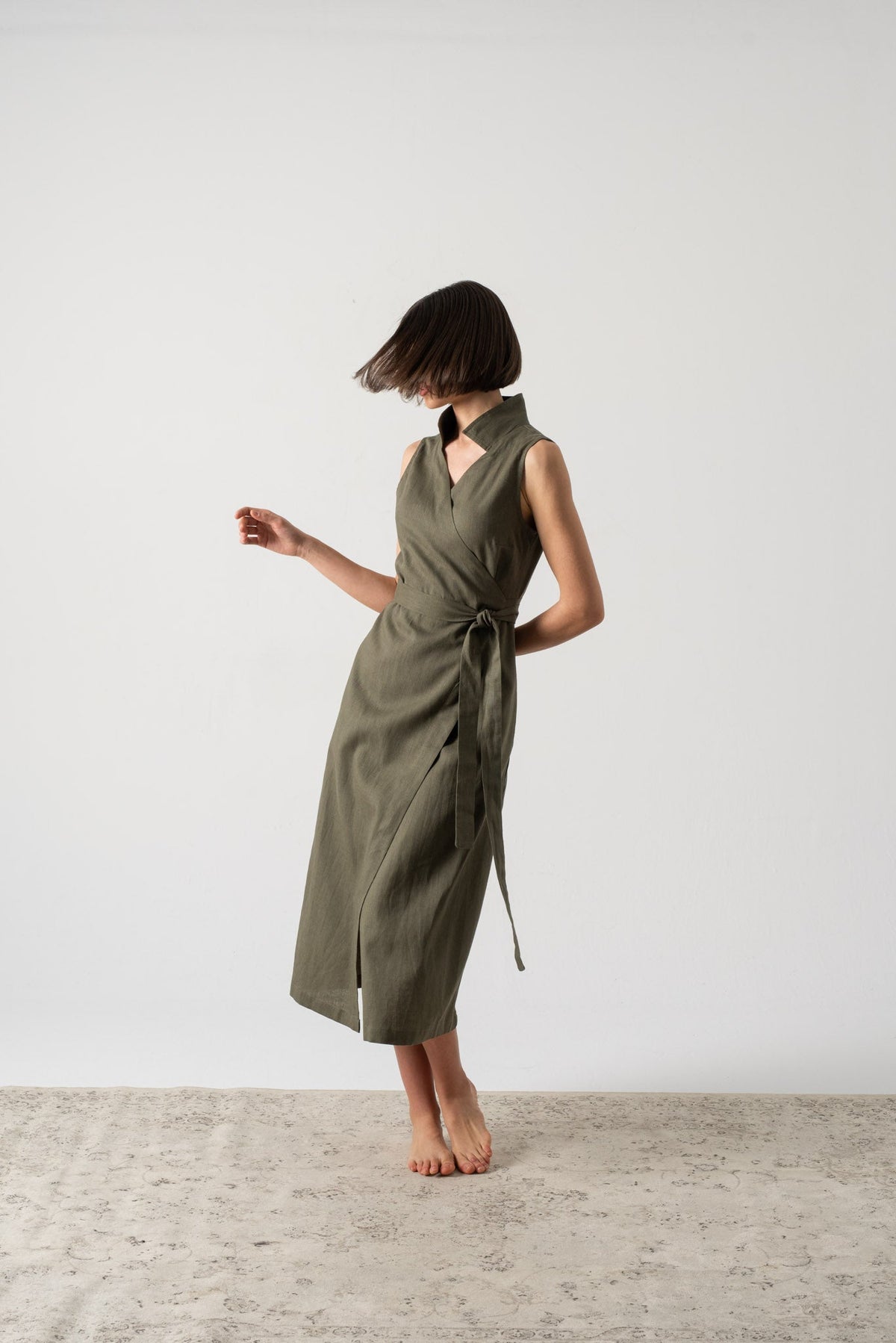 Cora Wrap Dress Khaki Luxmii