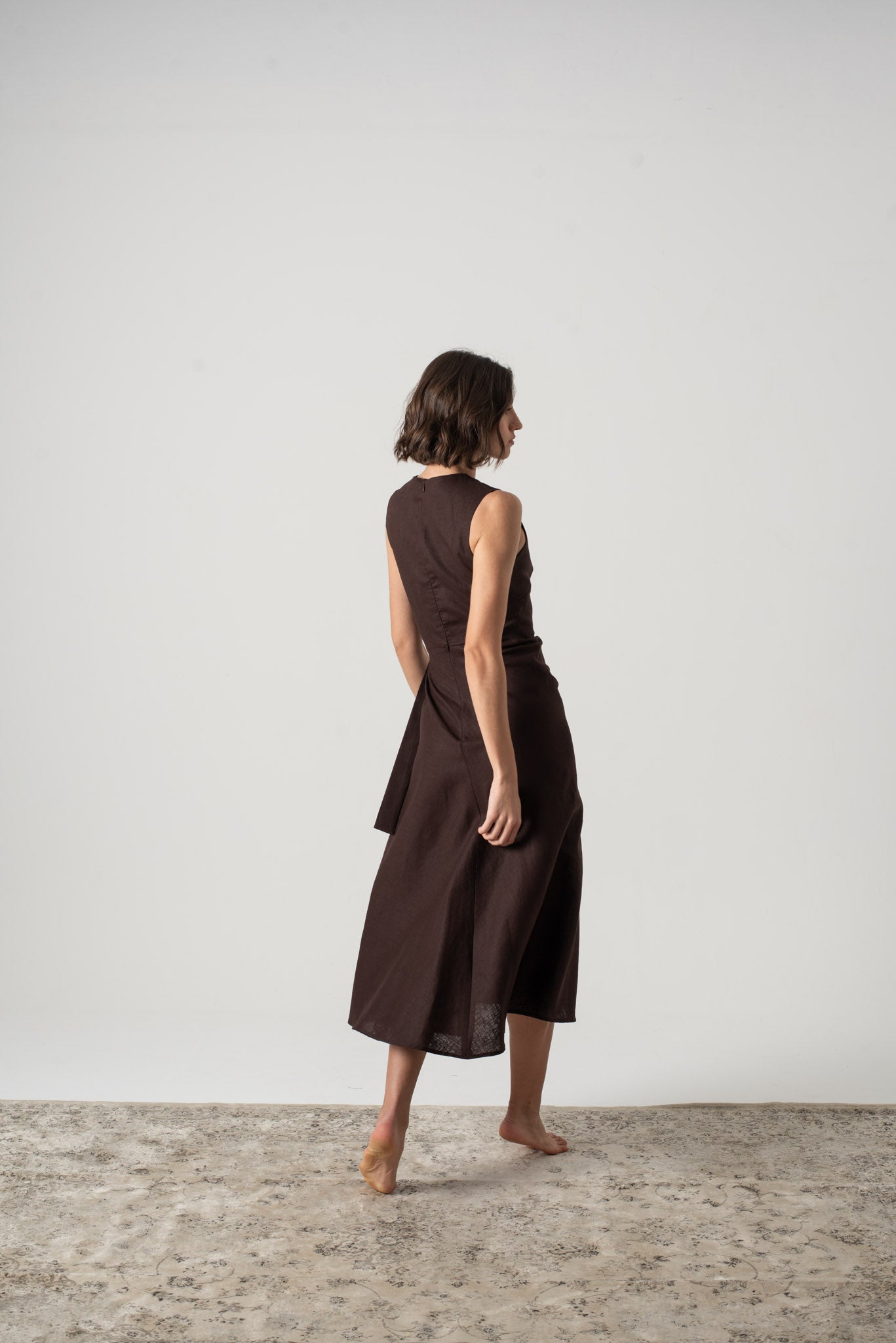 Eda Midi Wrap Dress Brown Espresso Luxmii