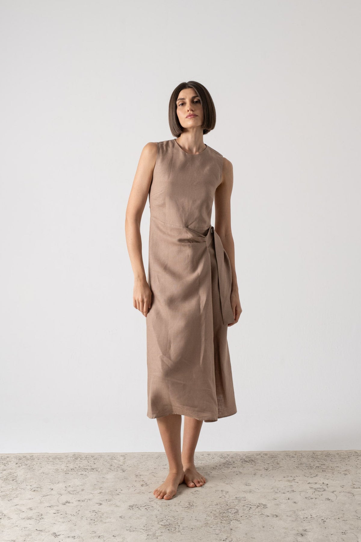 Eda Midi Wrap Dress Mocha Taupe Luxmii