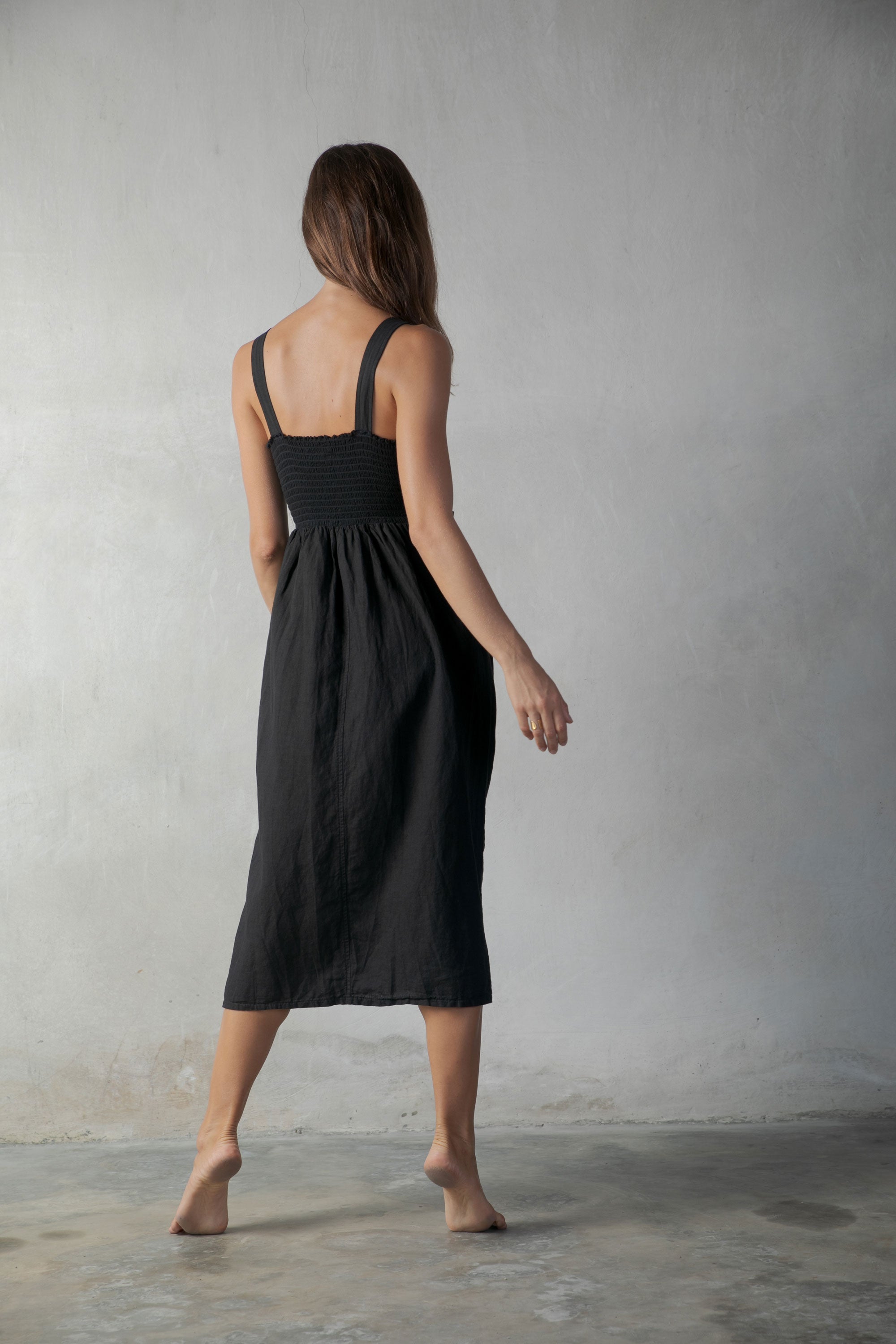Farfalla Linen Midi Dress Black Luxmii