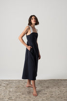 Gessato Linen Midi Dress Navy Pinstripe Luxmii
