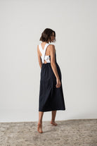 Gessato Linen Midi Dress White Pinstripe on Navy Luxmii