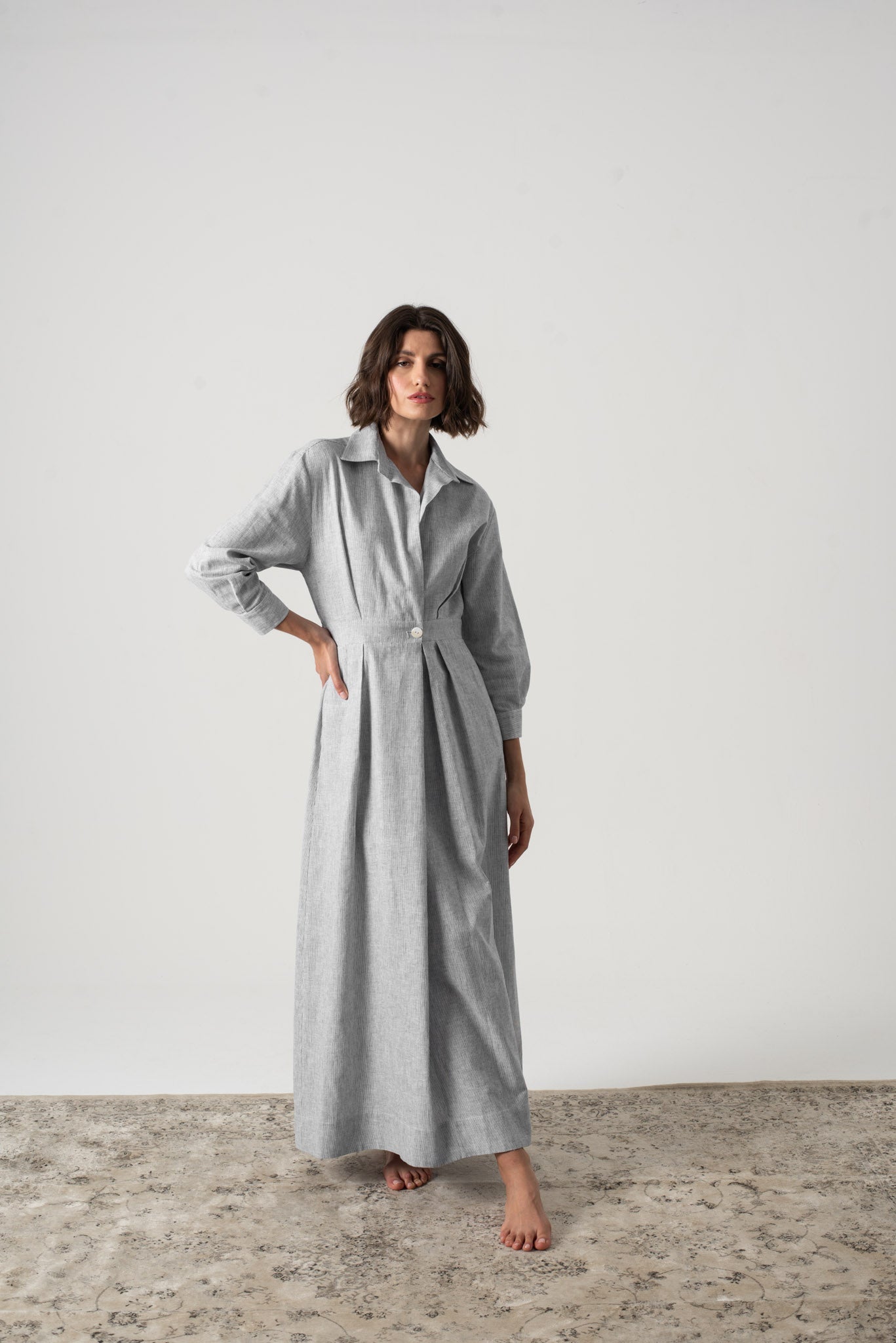 Halvar Linen Maxi Dress Midnight Blue Stripe Luxmii