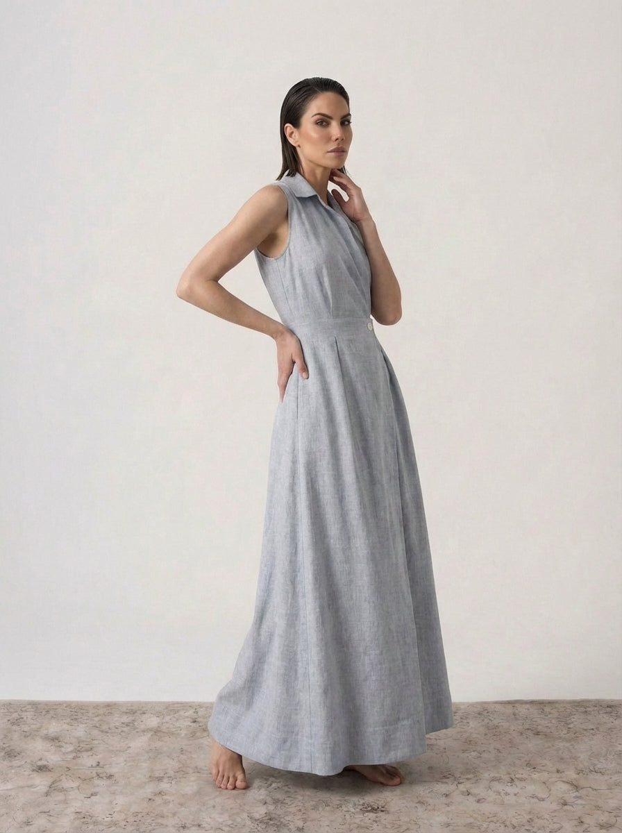 Halvar Sleeveless Maxi Dress French Blue Stripe Luxmii