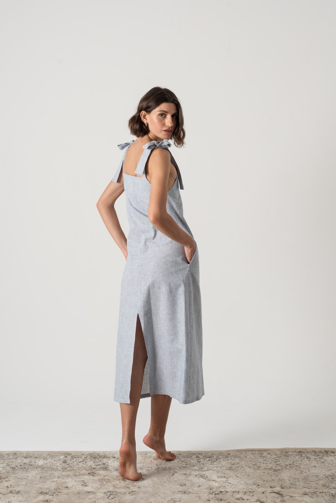 Jakob Linen Slip Dress French Blue Stripe Luxmii