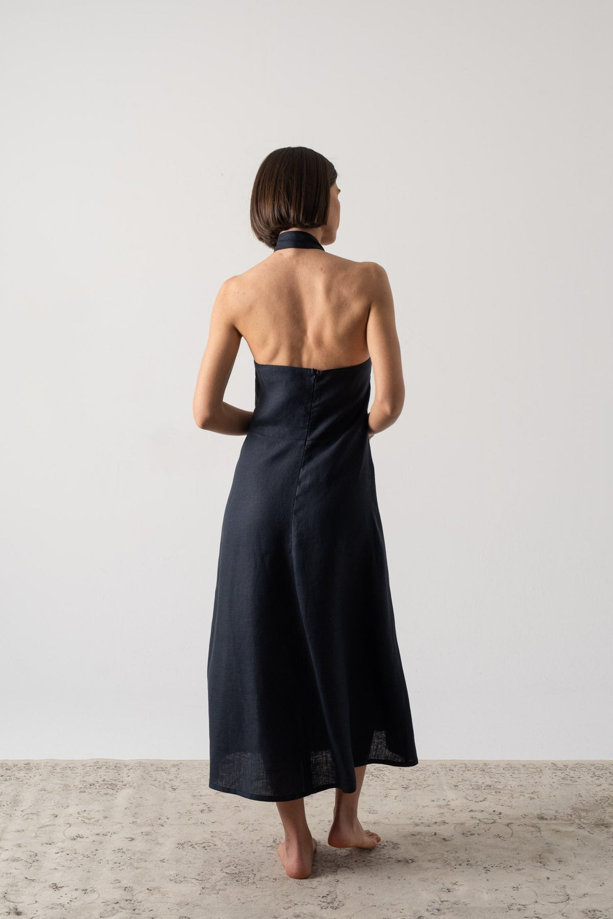 Oréa Halter Midi Dress Navy Luxmii