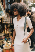 Ribbed Linen Midi Polo Dress in Pebble Grey Luxmii