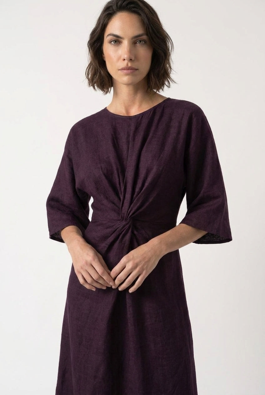 Zahira Knot Dress Aubergine Luxmii