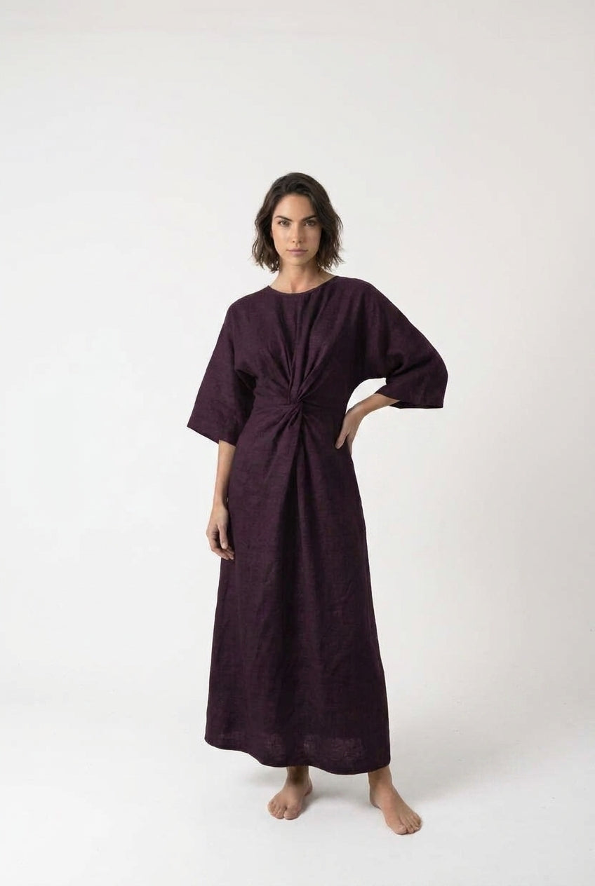 Zahira Knot Dress Aubergine Luxmii