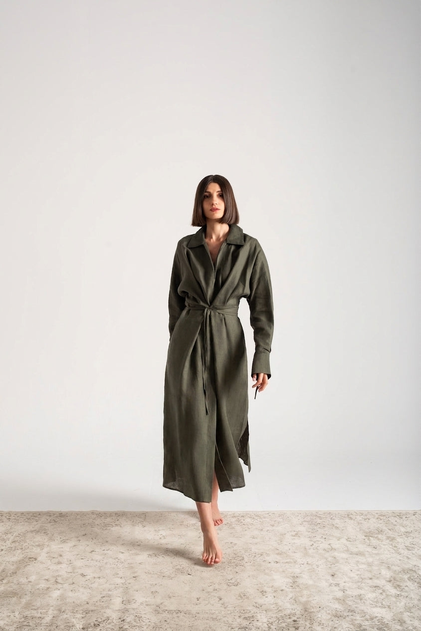 Zeus Wrap Dress Olive Luxmii