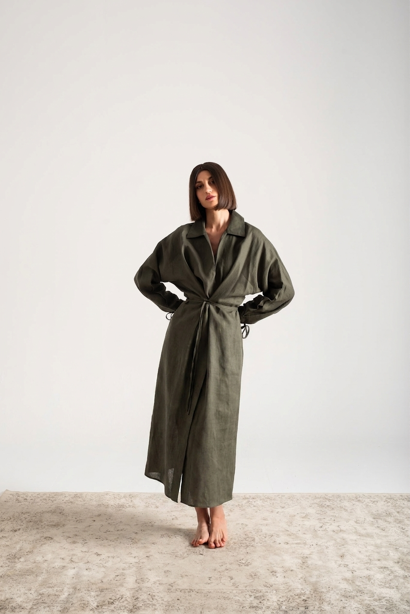 Zeus Wrap Dress Olive Luxmii