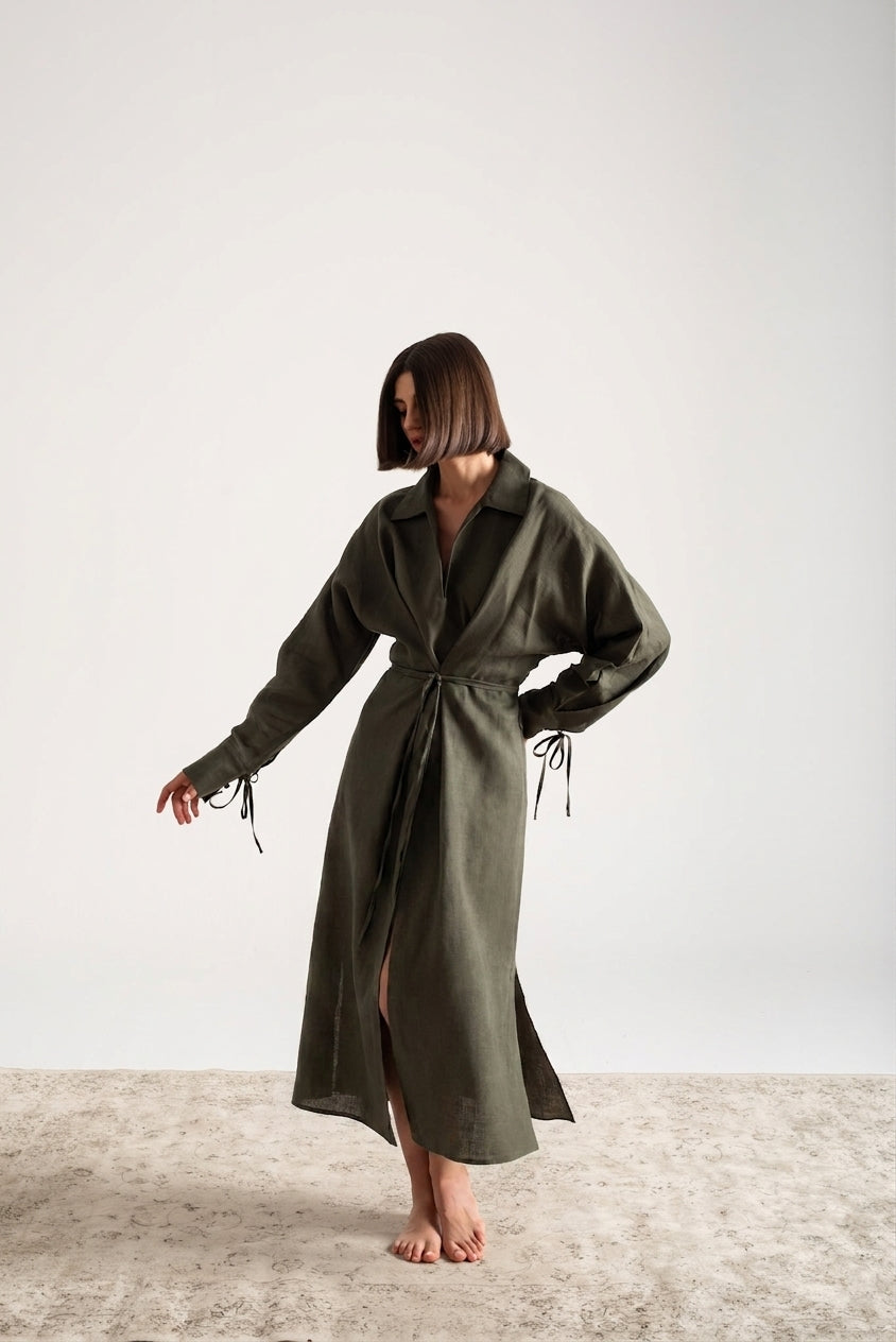 Zeus Wrap Dress Olive Luxmii