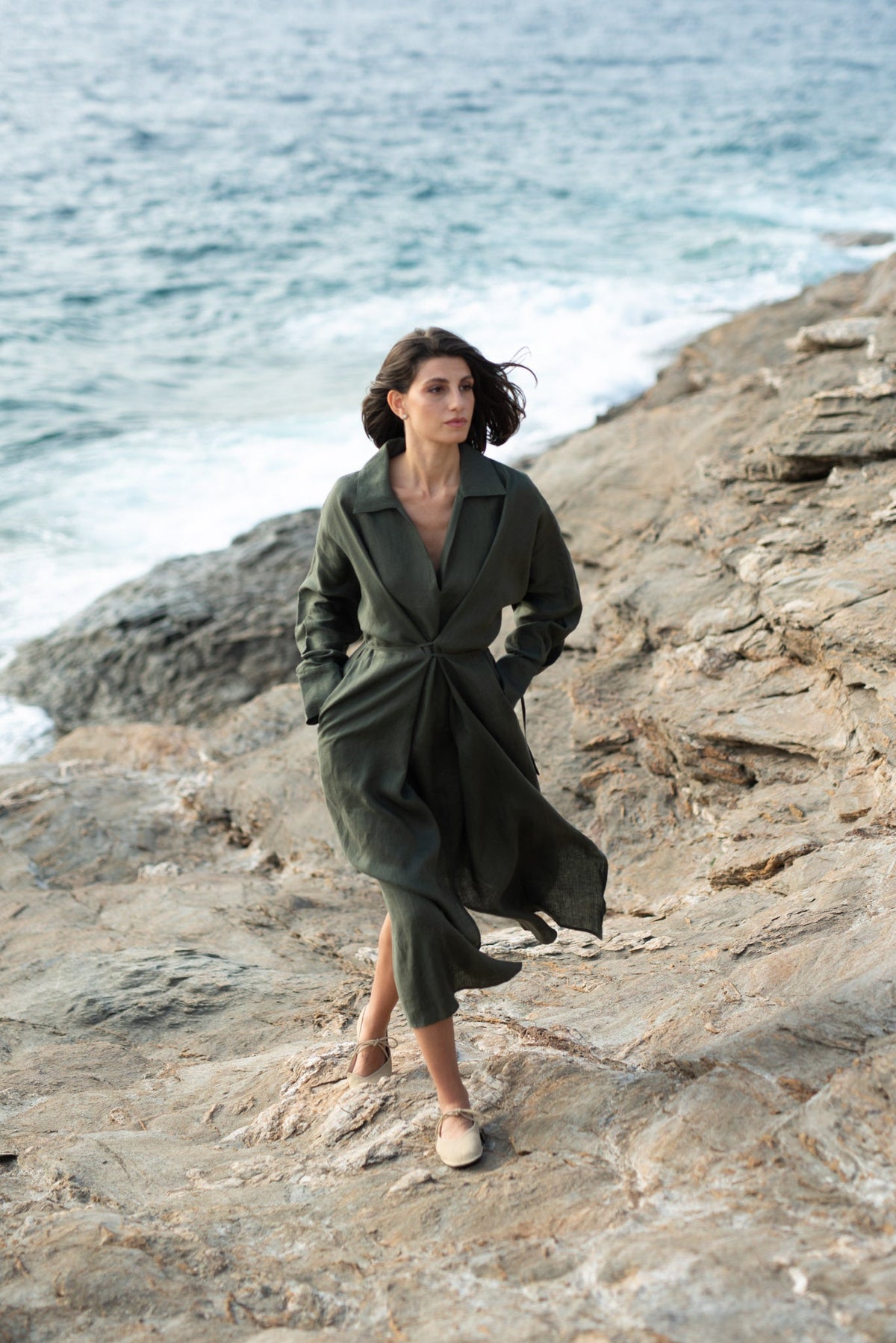 Zeus Wrap Dress Olive Luxmii