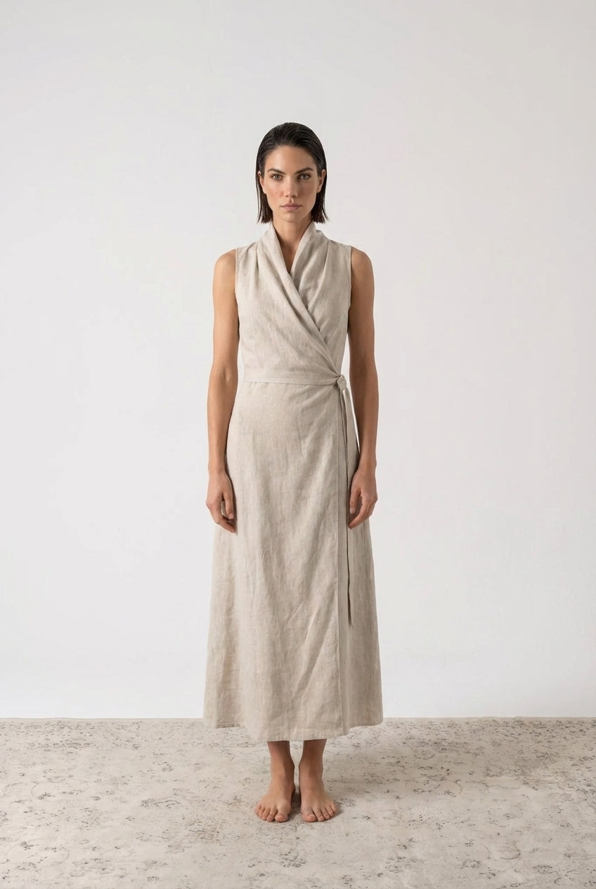 Amara Cowl Neck Wrap Dress Natural Luxmii