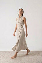Amara Cowl Neck Wrap Dress Natural Luxmii