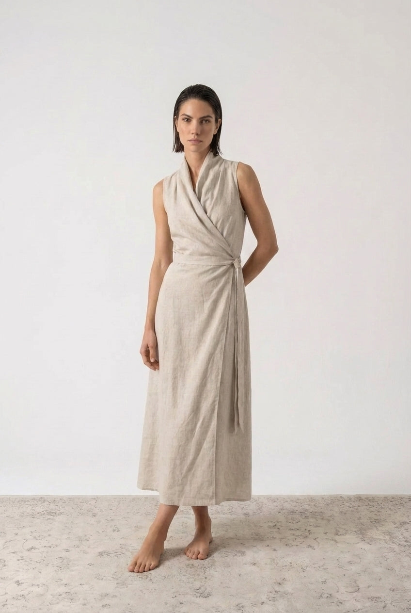 Amara Cowl Neck Wrap Dress Natural Luxmii