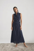 Amara Cowl Neck Wrap Dress Navy Luxmii