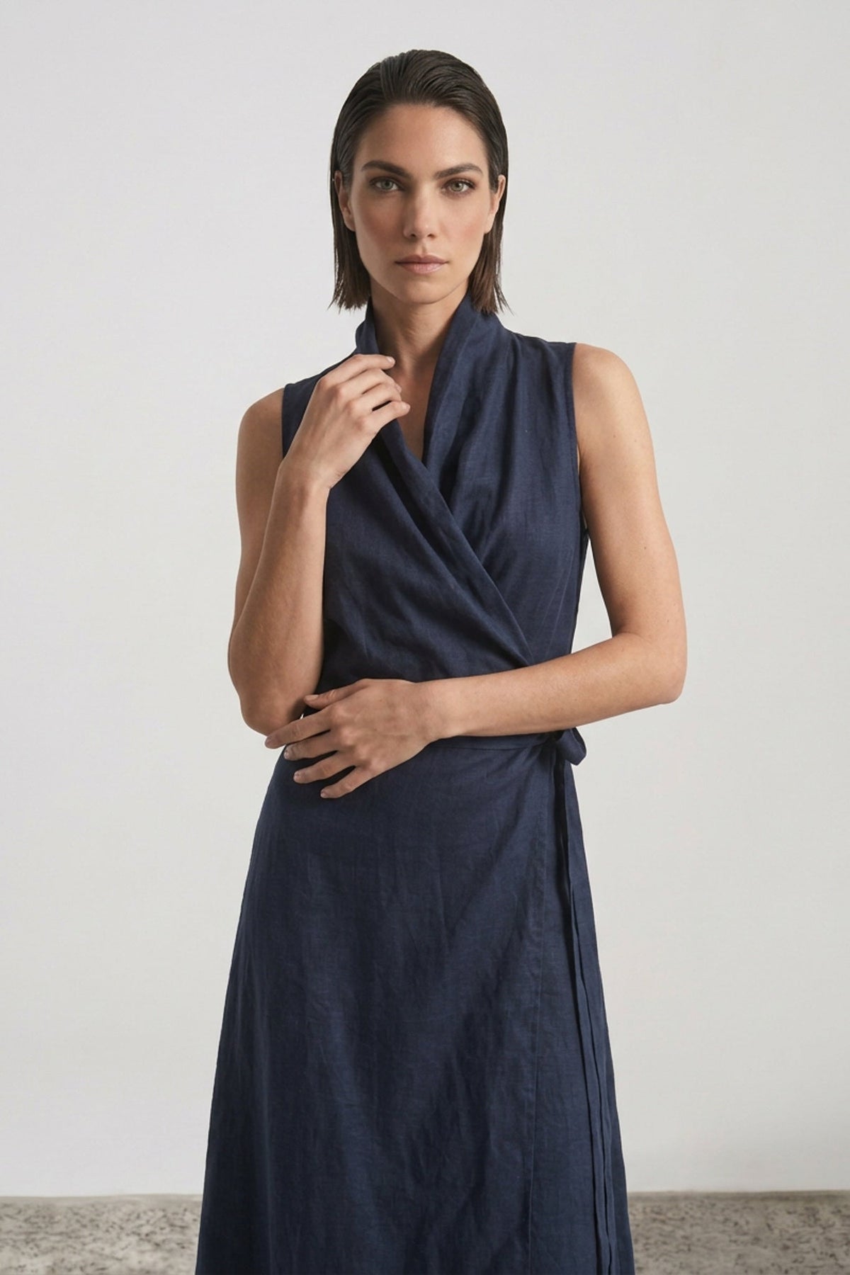 Amara Cowl Neck Wrap Dress Navy Luxmii