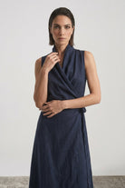 Amara Cowl Neck Wrap Dress Navy Luxmii