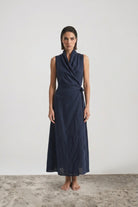 Amara Cowl Neck Wrap Dress Navy Luxmii