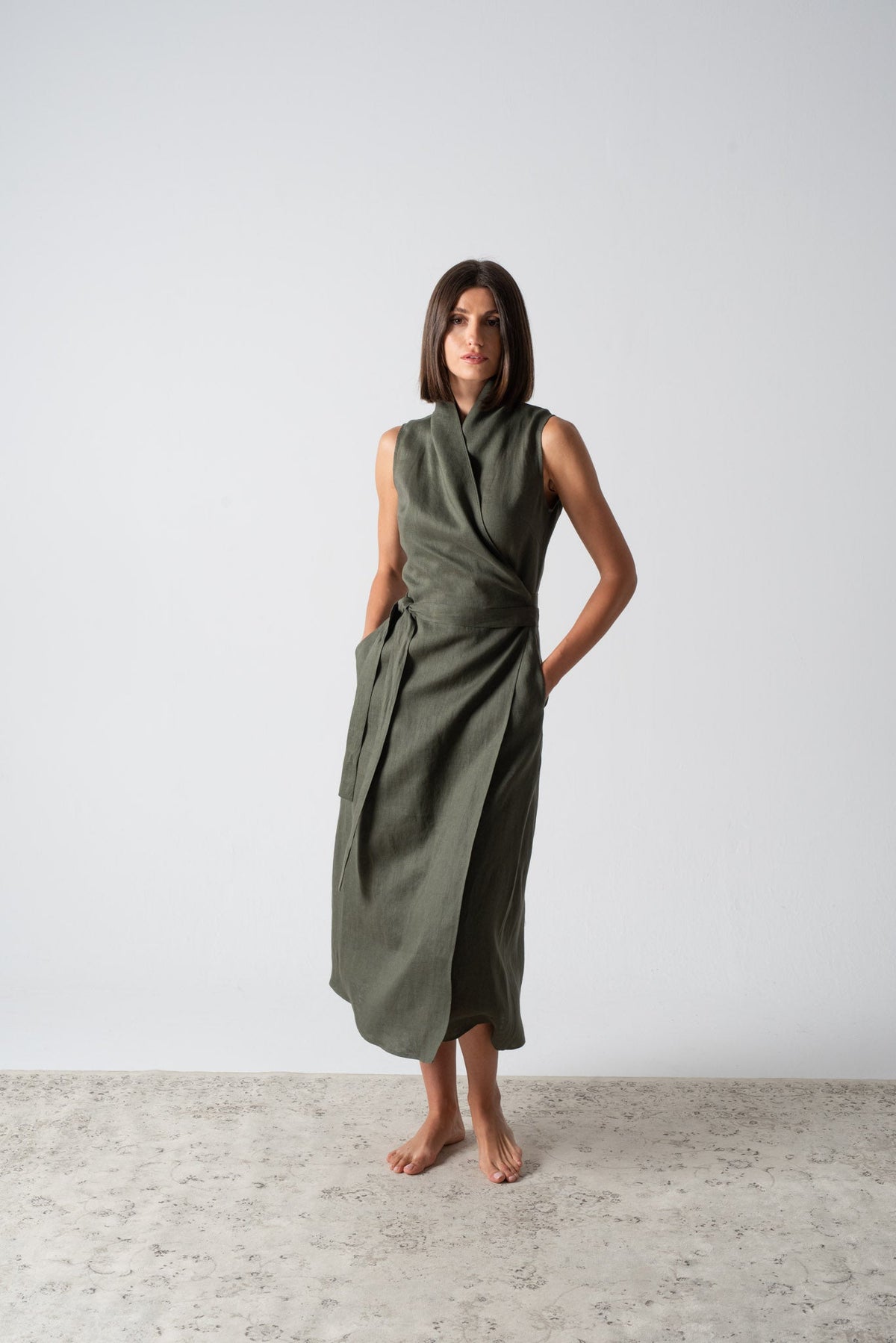 Amara Cowl Neck Wrap Dress Olive Luxmii