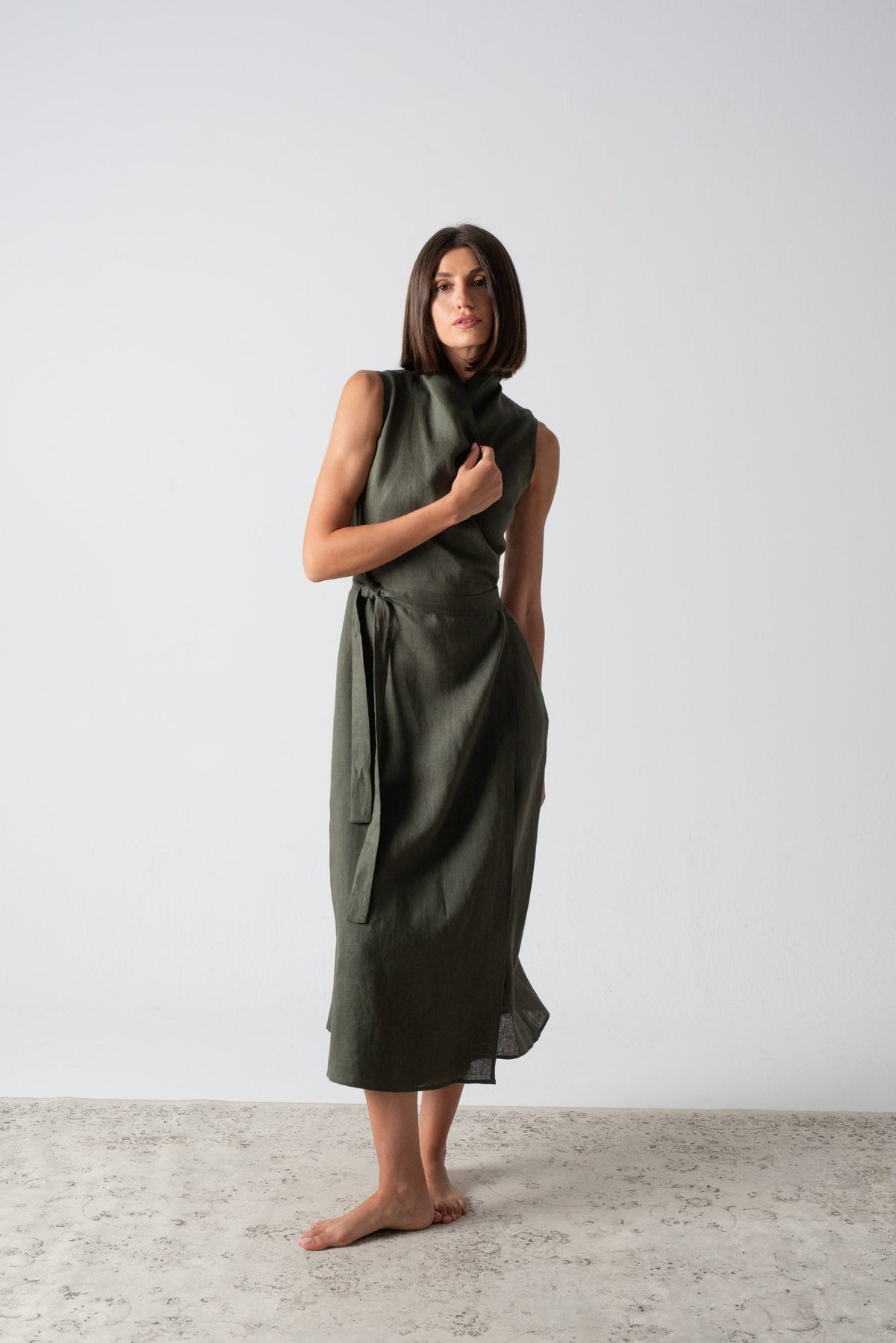 Amara Cowl Neck Wrap Dress Olive Luxmii