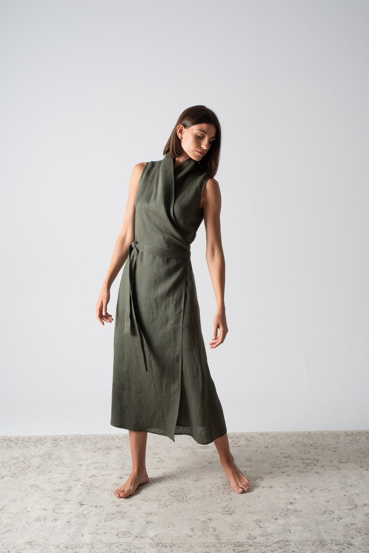 Amara Cowl Neck Wrap Dress Olive Luxmii