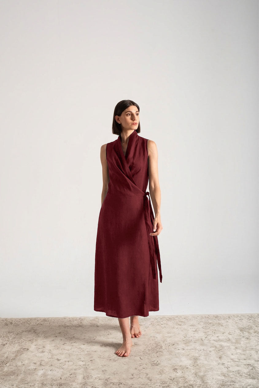 Amara Cowl Neck Wrap Dress Wine Luxmii