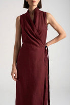 Amara Cowl Neck Wrap Dress Wine Luxmii