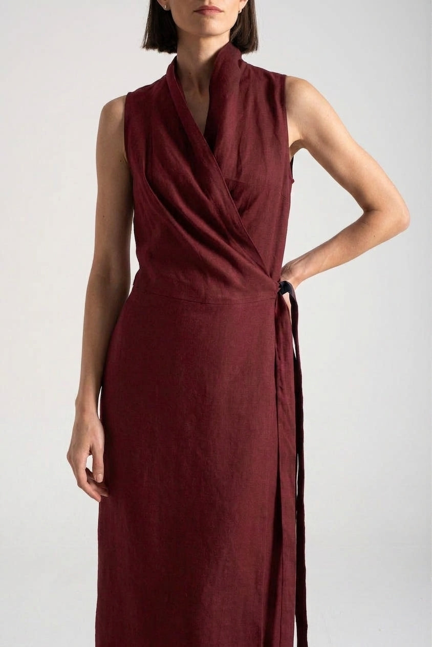 Amara Cowl Neck Wrap Dress Wine Luxmii