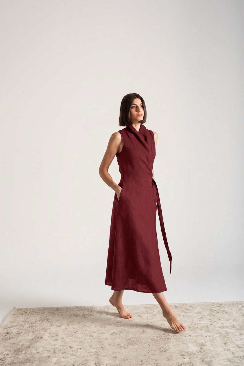 Amara Cowl Neck Wrap Dress Wine Luxmii
