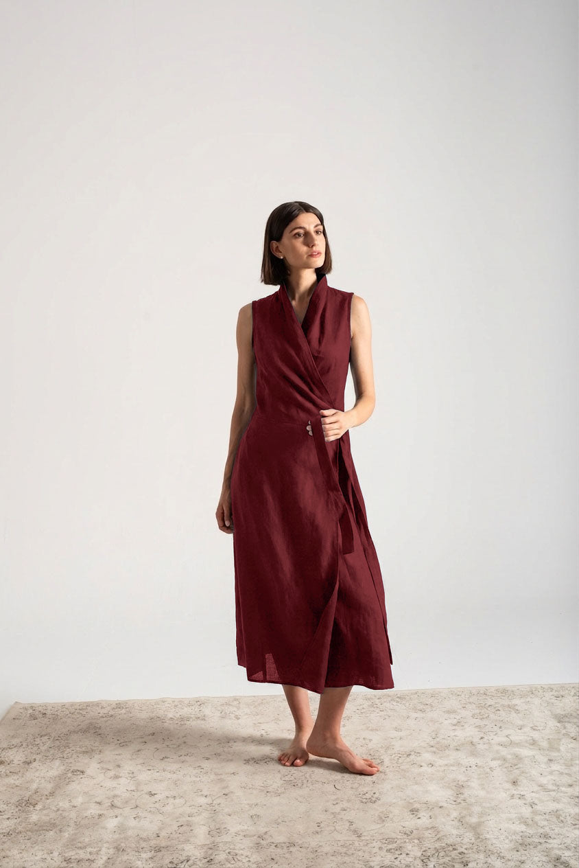 Amara Cowl Neck Wrap Dress Wine Luxmii
