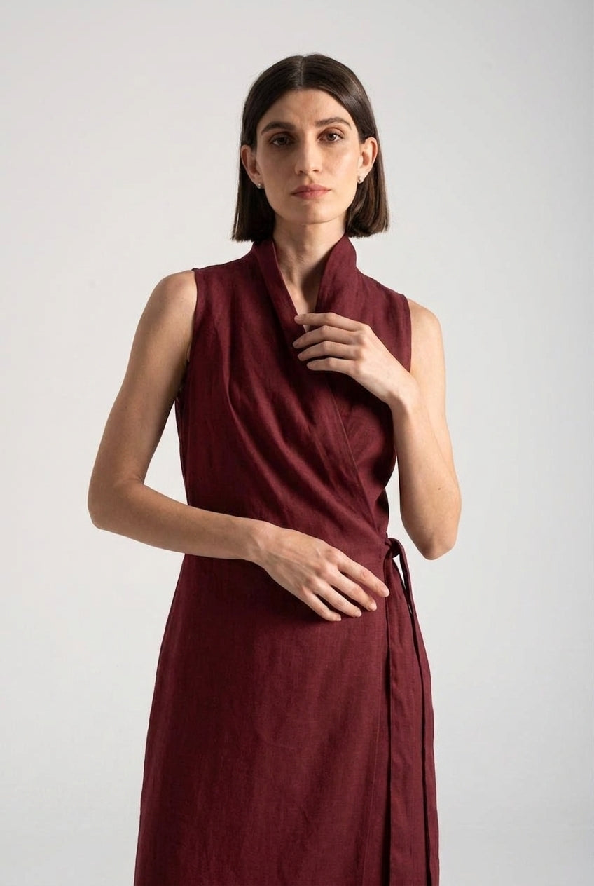Amara Cowl Neck Wrap Dress Wine Luxmii