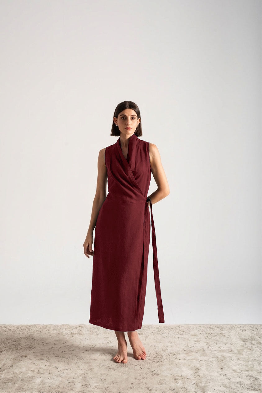 Amara Cowl Neck Wrap Dress Wine Luxmii
