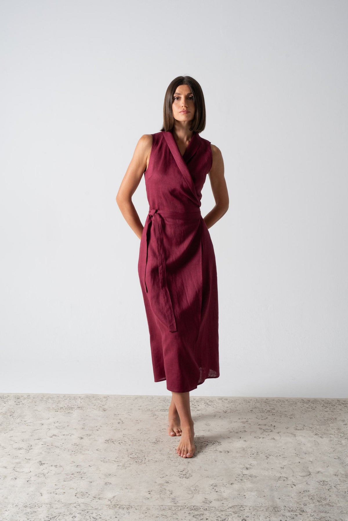 Amara Cowl Neck Wrap Dress Wine Luxmii