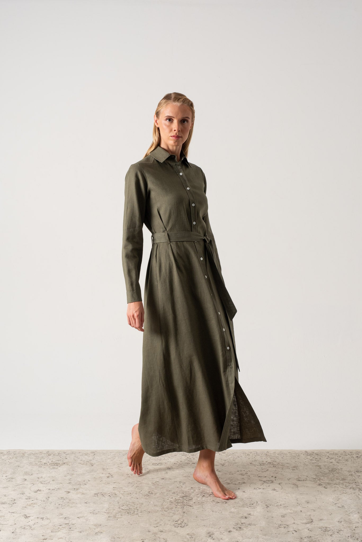 Arlo Linen Shirt Maxi Dress Khaki Luxmii