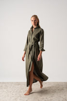 Arlo Linen Shirt Maxi Dress Khaki Luxmii