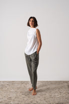 Asymmetrical Linen Knot Top White Luxmii