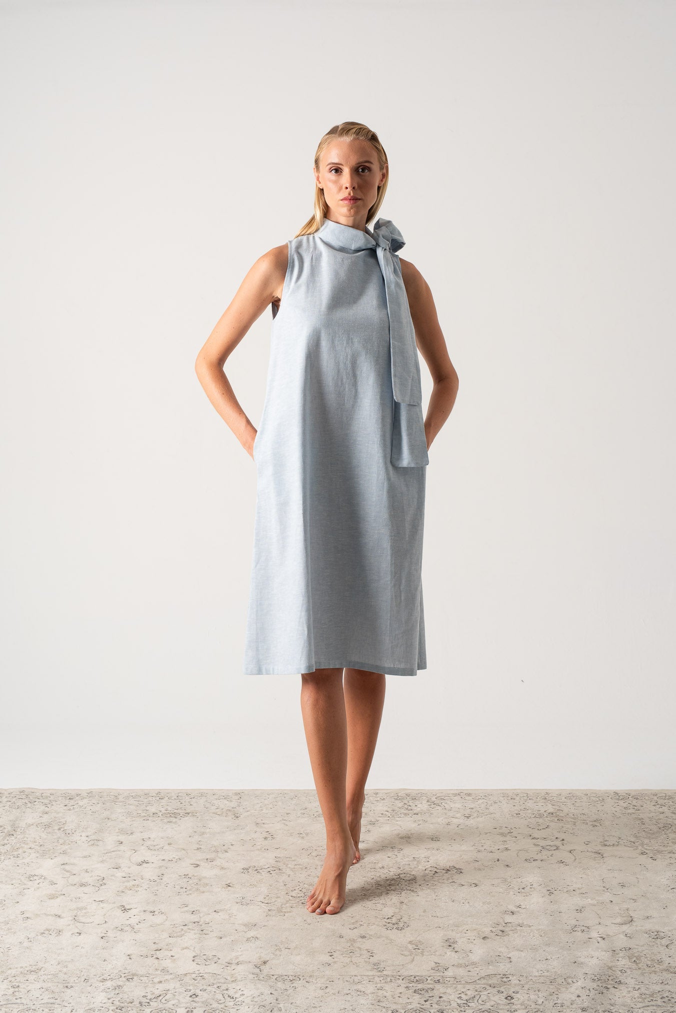 Axel Linen Tie Dress Sky Blue Luxmii