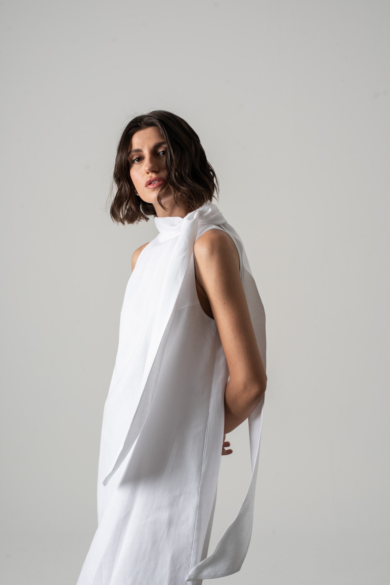 Axel Linen Tie Dress White Luxmii