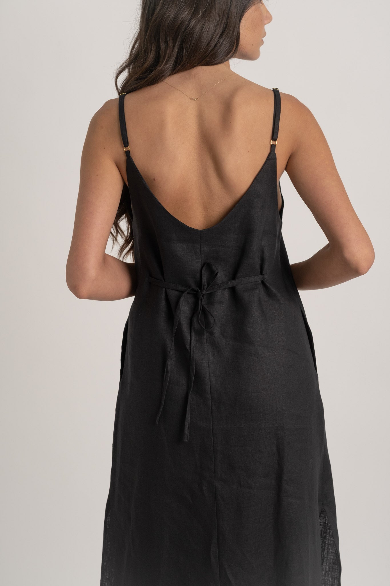 Black linen slip dress best sale