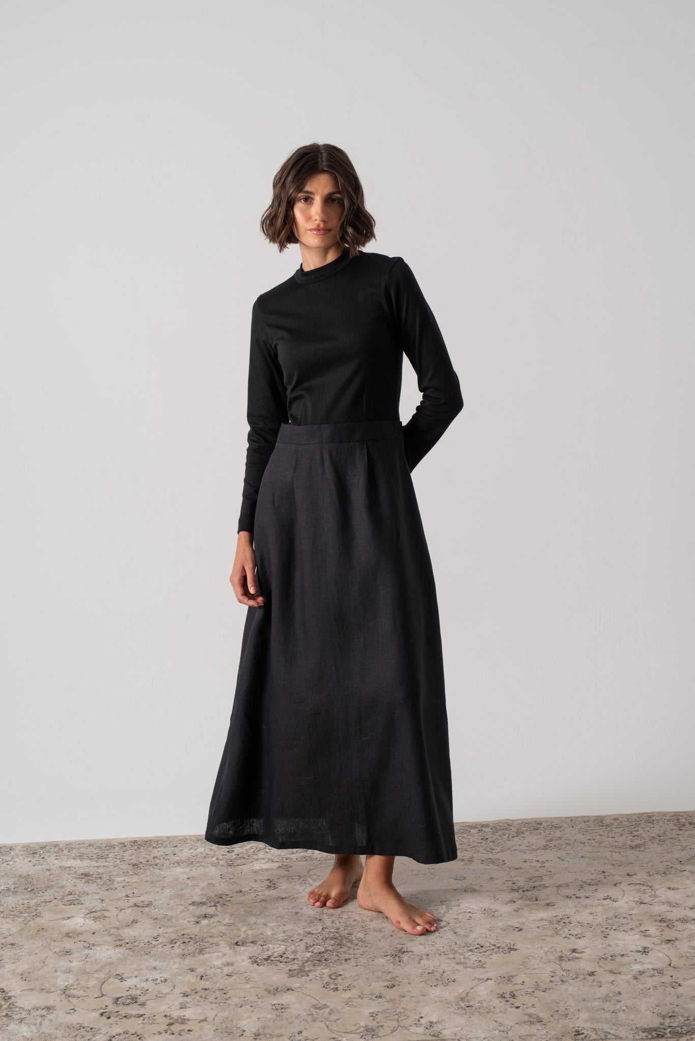 Contrast Linen Midi Dress Luxmii