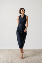 Cora Linen Wrap Dress Navy Luxmii